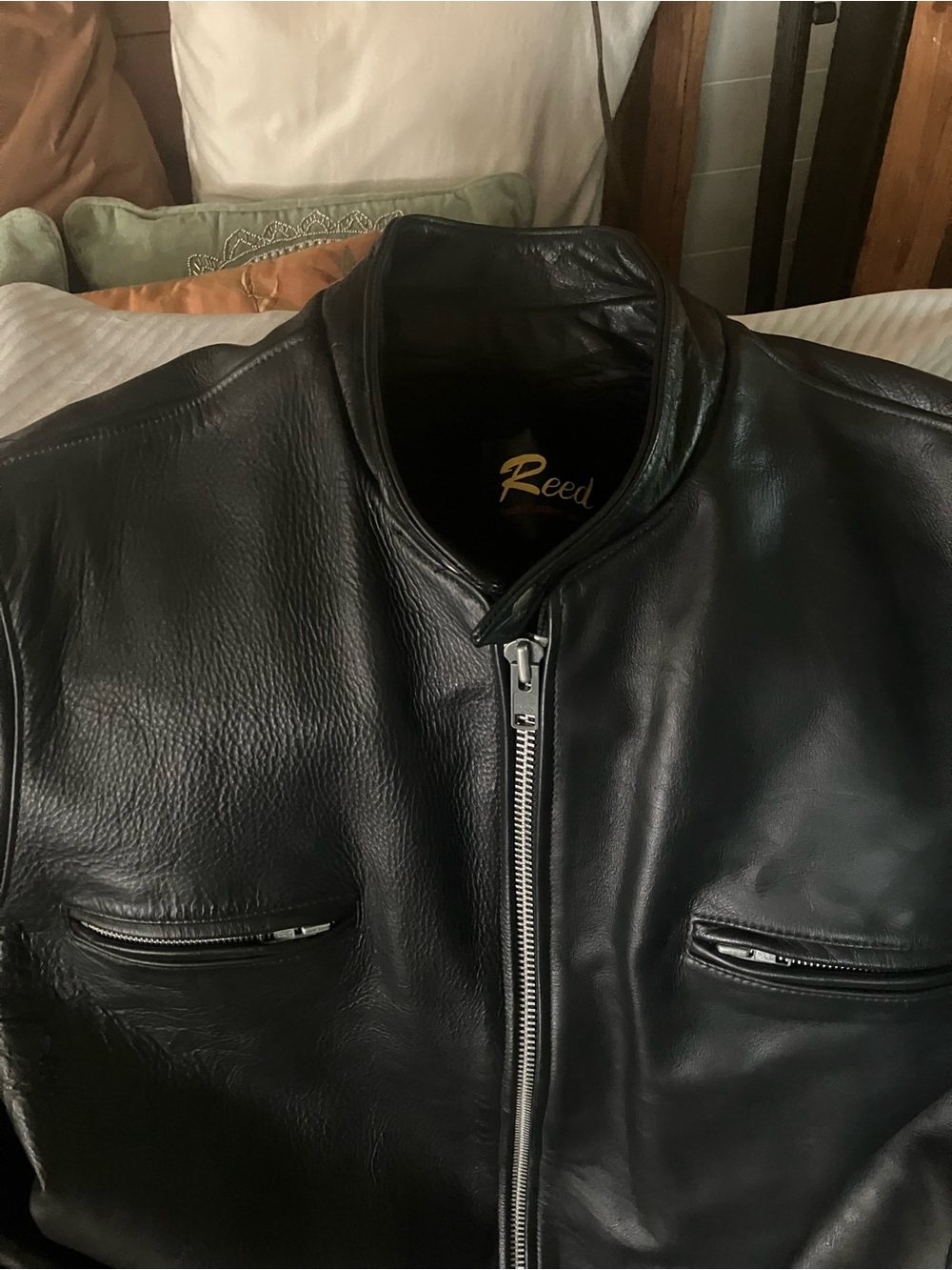 REED LEATHER RIDING JACKET,, CAFE RACER - Picture 2 of 7